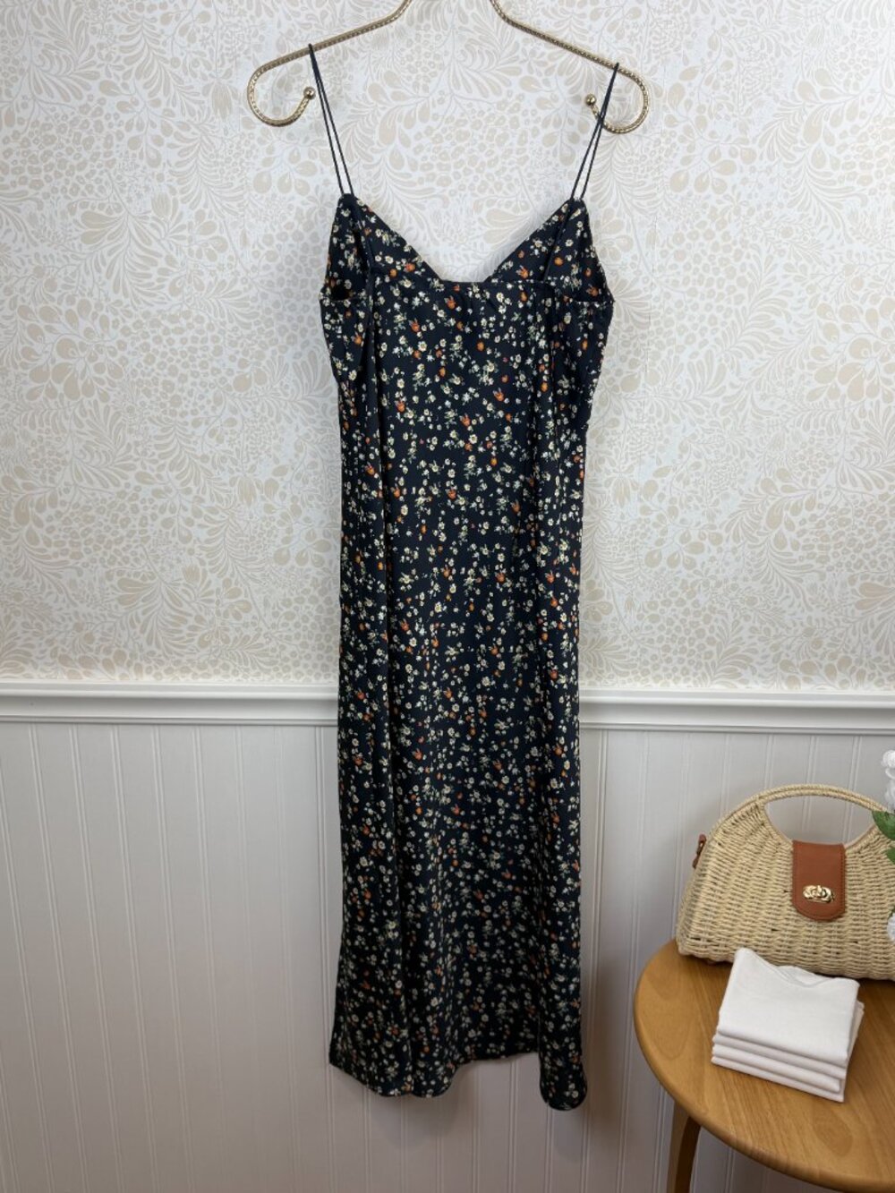 Blossom Floral Black Spaghetti Strap High Slit Dress - Size - 10 - Picture 2 of 5
